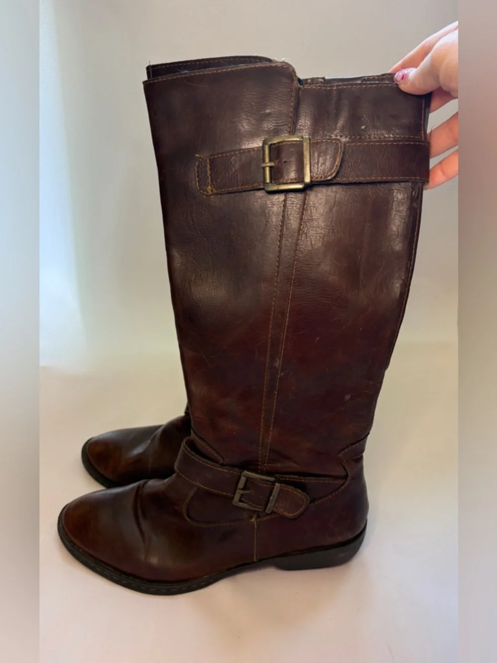 b.o.c. Lampards Dark Brown Leather‎ Over-the-Knee Buckle Boots Size 10